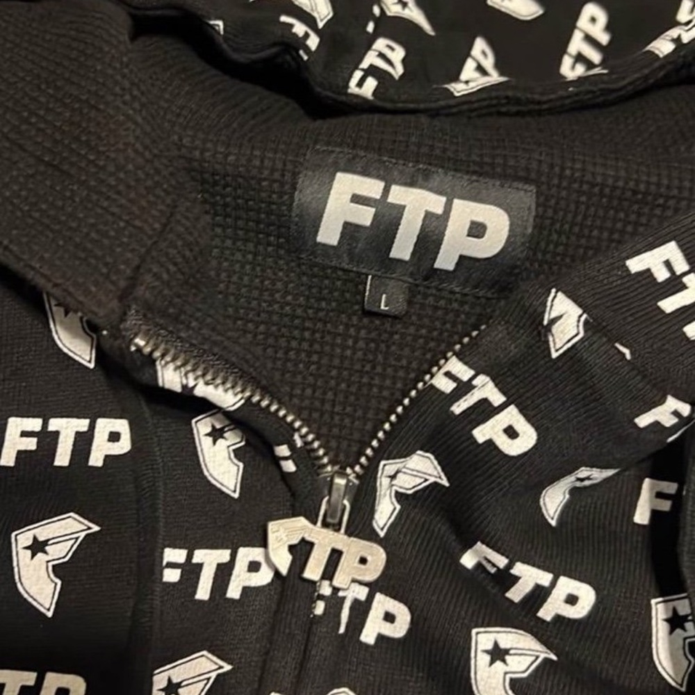 FTP Black Hoodie with White All-Over Logo